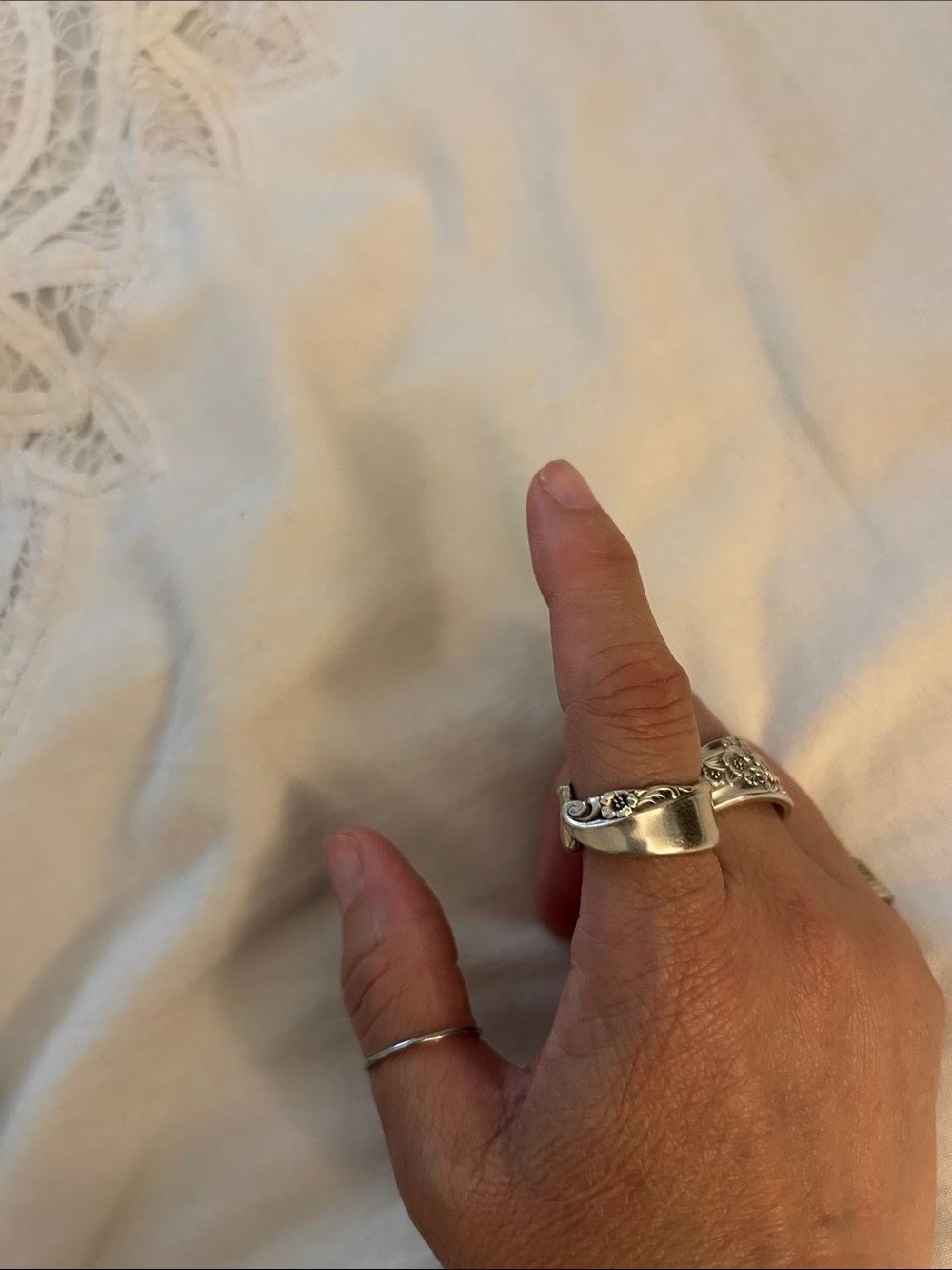 Silver Plated Floral Spoon Ring - Silver